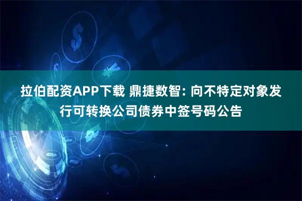 拉伯配资APP下载 鼎捷数智: 向不特定对象发行可转换公司债券中签号码公告